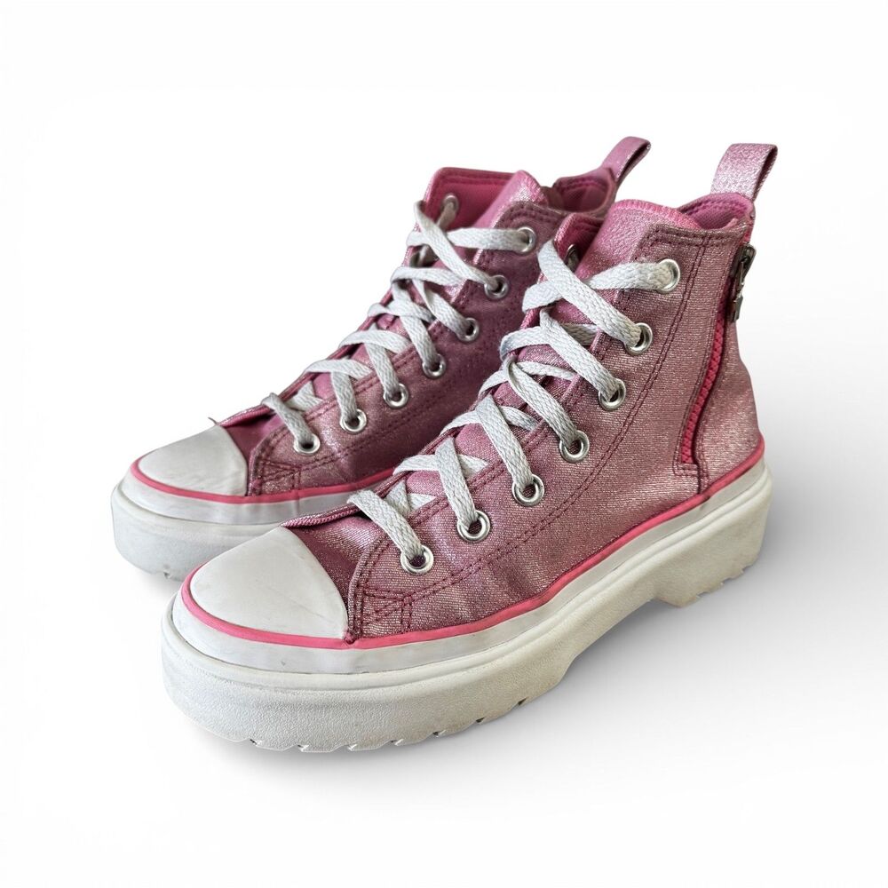 Converse CTAS Lugged Lift Hi Pink Glitter Platform Sneakers Girls 4.5 A05230C